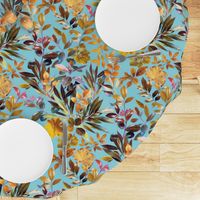 Colorful Garden Leaves on Turquoise Blue - Large