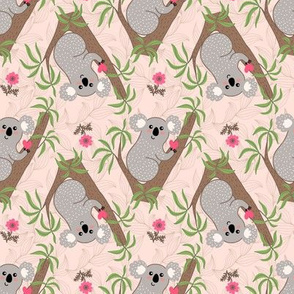 Cute koala on eucalyptus tree - beige