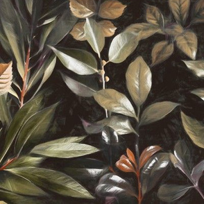 Evening Leaves in Shades of Moody Olive and Brown - large