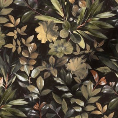 Evening Leaves in Shades of Moody Olive and Brown - medium