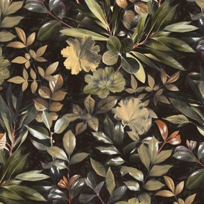 Evening Leaves in Shades of Moody Olive and Brown - medium