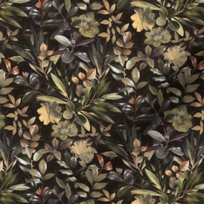 Evening Leaves in Shades of Moody Olive and Brown - small