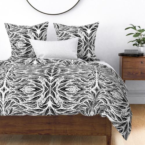 Shoal -- Black and white kaleidoscope Fabric | Spoonflower
