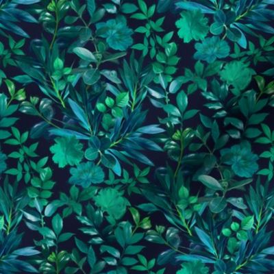 Nighttime Garden in Emerald and Teal - small