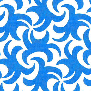 Blue Linen Texture on White Whirling Sprouts