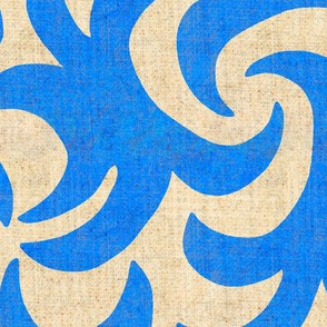 Blue and Beige Linen Texture on Whirling Sprouts