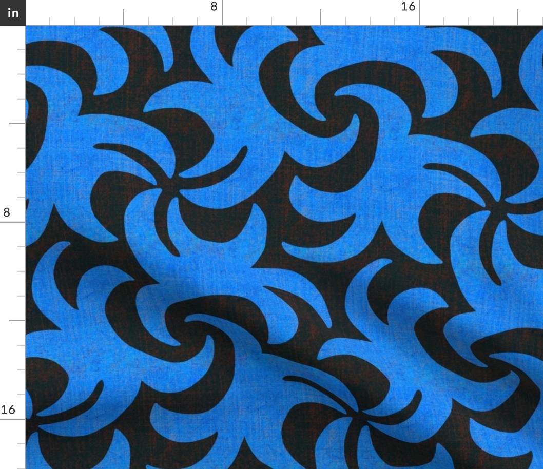 Blue and Black Linen Texture Whirling Sprouts