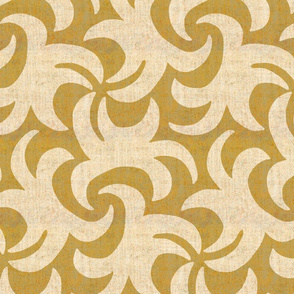 Beige on Mustard Linen Texture Whirling Sprouts