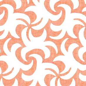 White on Coral Linen Texture Whirling Sprouts