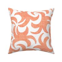Coral on White Linen Texture Whirling Sprouts
