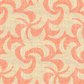Beige on Coral Linen Texture Whirling Sprouts