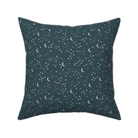Hand drawn constellation stars and moon phase universe nursery boho design neutral stone blue gray beige