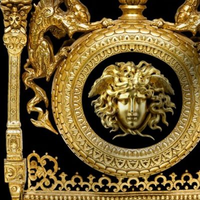 1 dragons gold chains medusa baroque rococo black gold flowers floral filigree fire flames frames Asian Japanese china Chinese oriental chinoiserie gorgons Greek Greece mythology far east meets west fusion ornate   inspired 