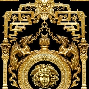 1 dragons gold chains medusa baroque rococo black gold flowers floral filigree fire flames frames Asian Japanese china Chinese oriental chinoiserie gorgons Greek Greece mythology far east meets west fusion ornate   inspired 