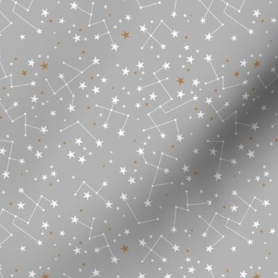 Hand drawn astrophysics stars and constellation universe nursery boho design neutral soft gray