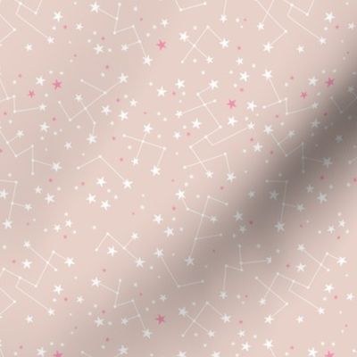 Hand drawn astrophysics stars and constellation universe nursery boho design blush pink