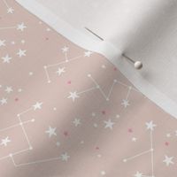 Hand drawn astrophysics stars and constellation universe nursery boho design blush pink