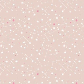 Hand drawn astrophysics stars and constellation universe nursery boho design blush pink