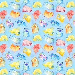 Rainbow Watercolor Pugs - Blue 1" Pugs
