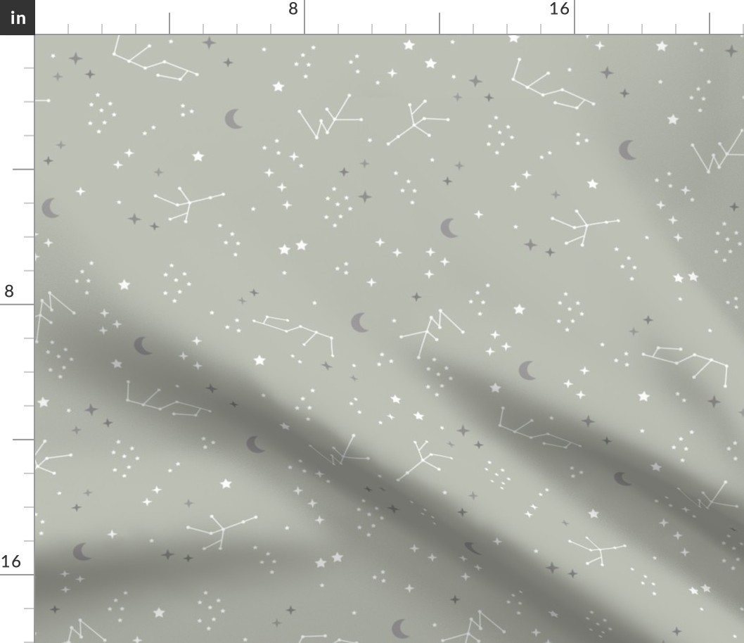 Astrophysics stars and moon boho universe science design nursery neutral soft sage green gray LARGE