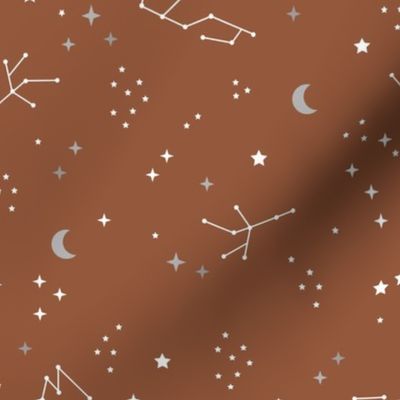 Astrophysics stars and moon boho universe science design nursery neutral copper rust brown LARGE