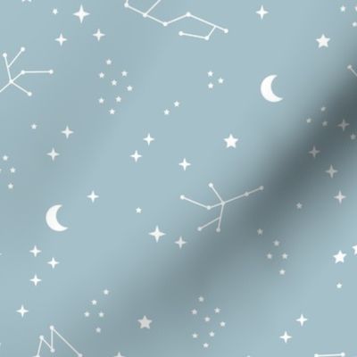 Astrophysics stars and moon boho universe science design nursery neutral soft blue LARGE