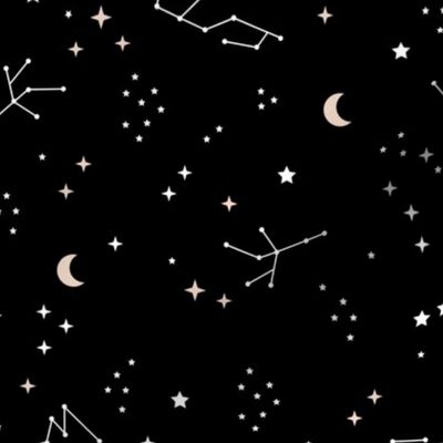 Astrophysics stars and moon boho universe science design nursery neutral monochrome black and white LARGE