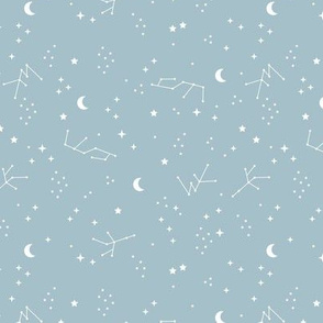 Astrophysics stars and moon boho universe science design nursery neutral soft blue