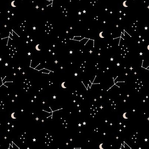 Astrophysics stars and moon boho universe science design nursery neutral monochrome black and white