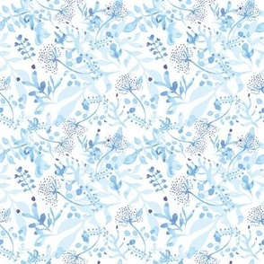 Watercolor Leaves Floral Blue