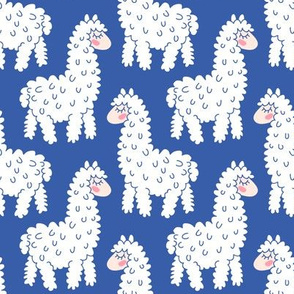 Cute cartoon alpaca on dark blue