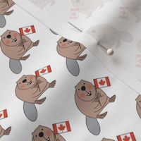 tiny beavers with Canadian flags