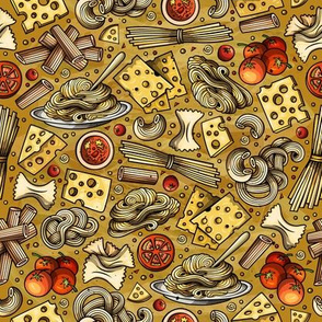 Italian food cartoon pattern. Perfect for mask print