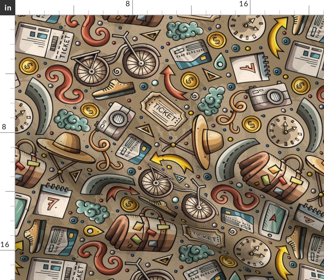 Traveling funny cartoon pattern