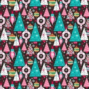 Deck The Halls - Maximalist Christmas Black Retro Multi Small Scale