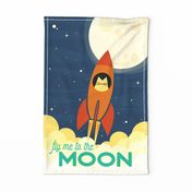 fly me to the moon tea towel - vintage travel tea towell and wall hanging