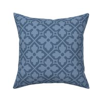 medieval-style geometric floral, wode blue