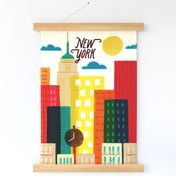 Vintage New York City Travel Poster Tea Towel // Wanderlust City Skyline Landmarks Postcard Traveler Gift // © ZirkusDesign