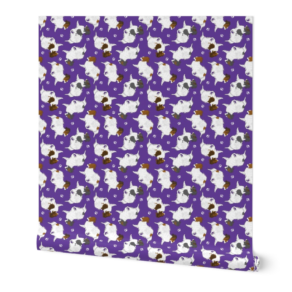 Trotting Papillons and paw prints - purple