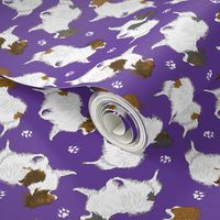 Trotting Papillons and paw prints - purple