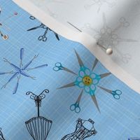 sewing snowflakes on baby blue