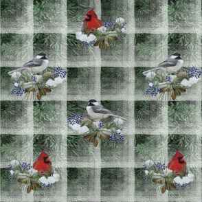 Cardinals and Chickadees Green Yardage