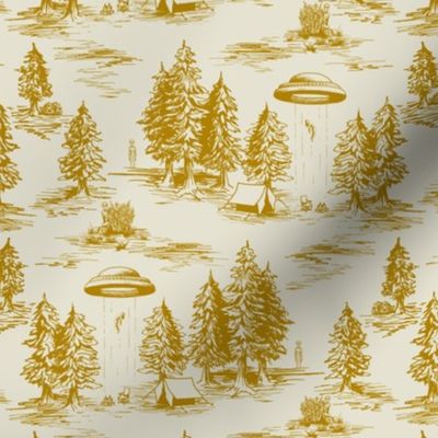 Small-Scale Mustard Yellow Alien Abduction Toile de Jouy