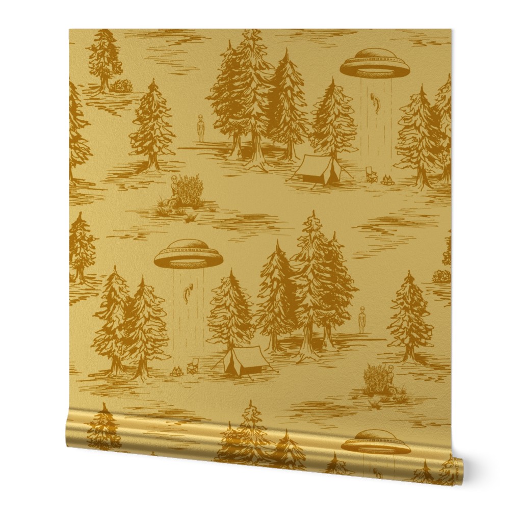 Large-Scale Mustard/Gold Alien Abduction Toile de Jouy