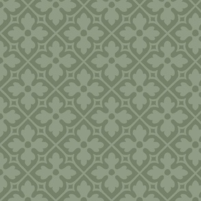 medieval-style geometric floral, sage green
