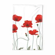 Red Poppies with intertwined stems tea towel