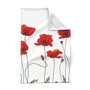 Red Poppies with intertwined stems tea towel