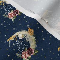 Small Star, Moon and Wild Flowers Star Gazer on Midnight Blue