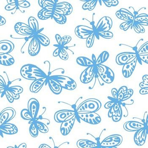 Butterflies - blue on white background - 7"