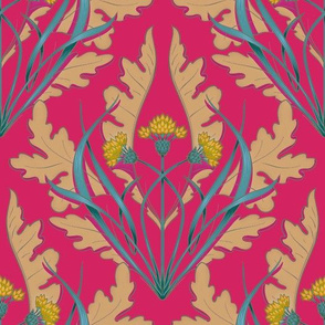 Wild Hot Pink Floral Damask 10.5in repeat